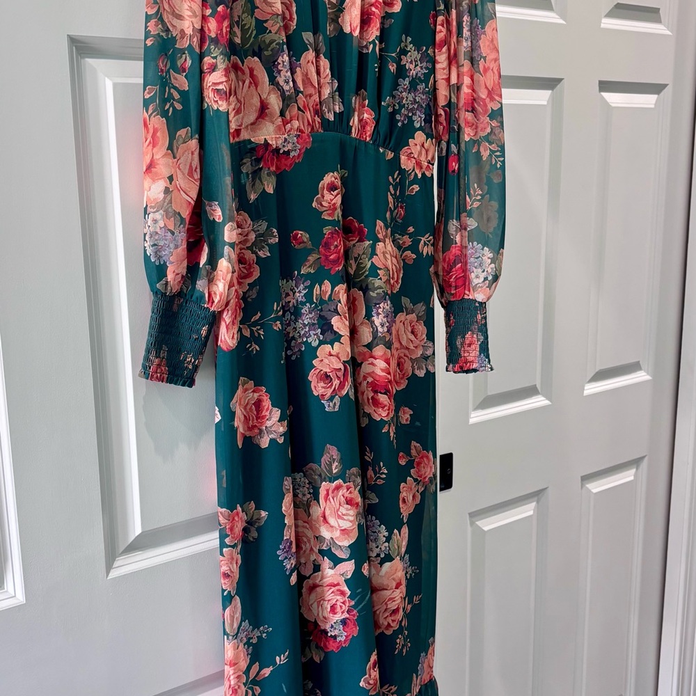 Baltic Born Floral Long Sleeve Maxi Dress with Pink Roses